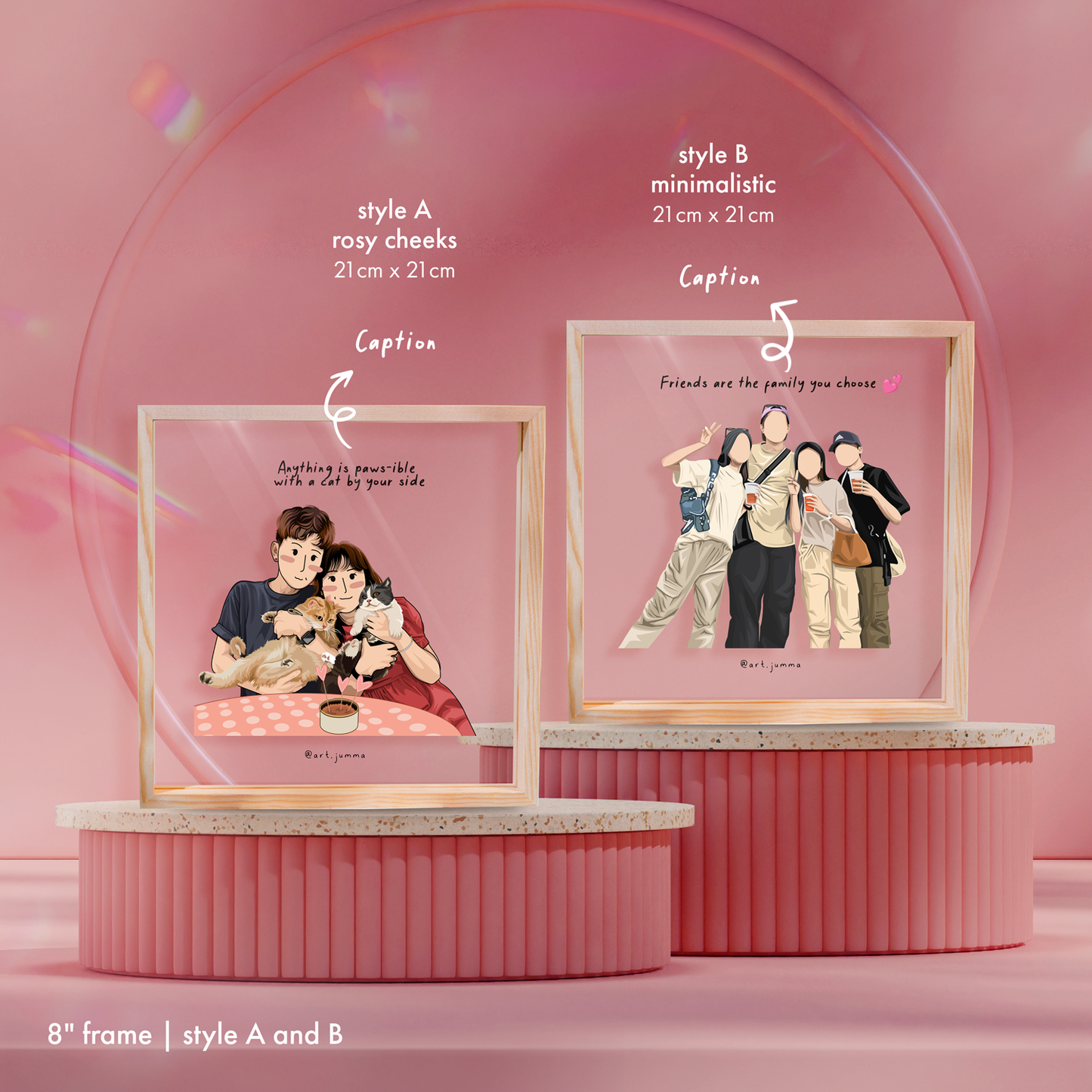 Pink graphic design featuring people and clothing.