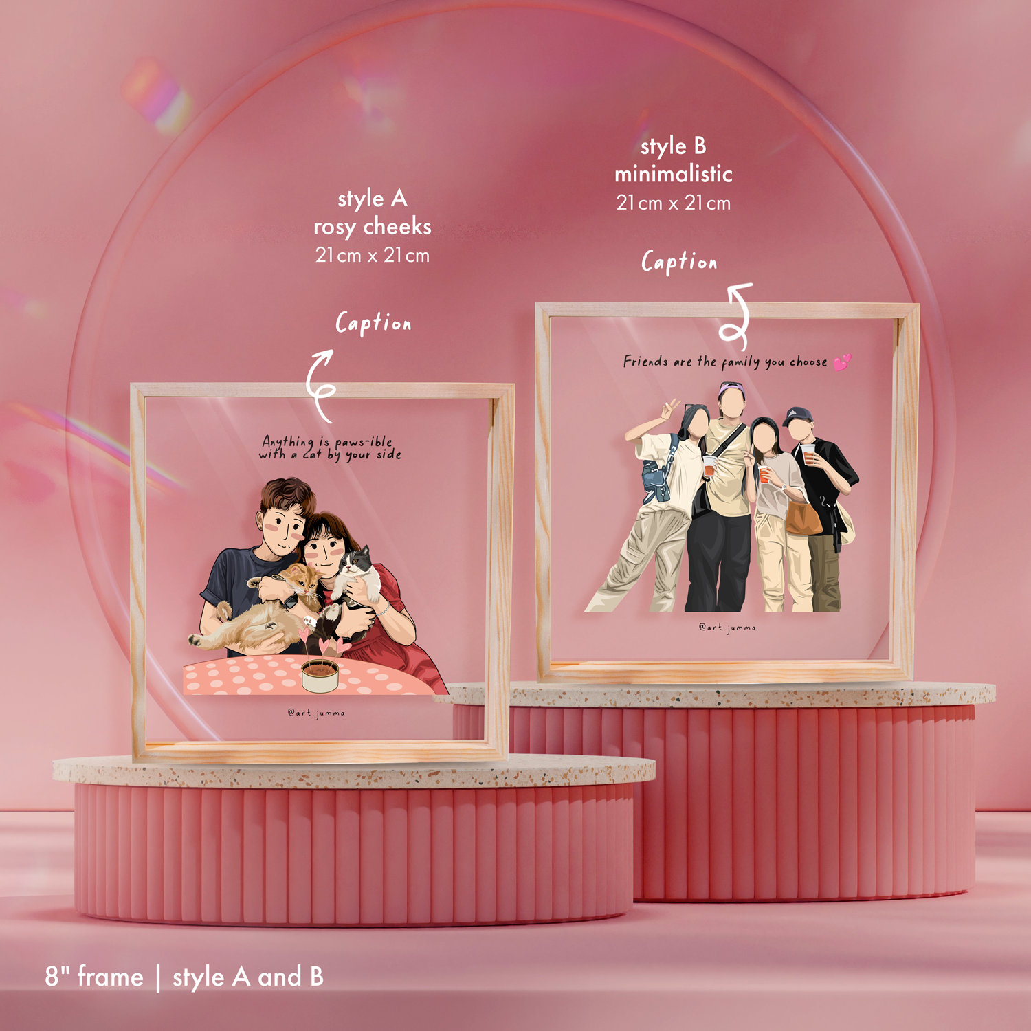 Pink graphic design featuring people and clothing.