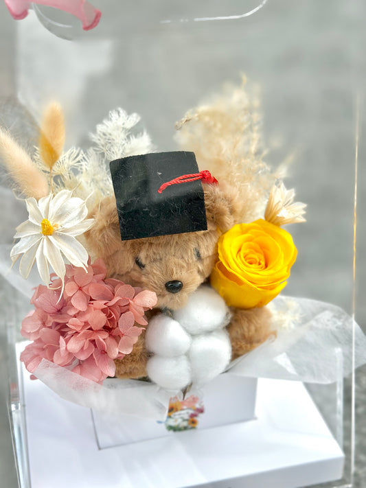 Honey Glow Graduation Teddy Bloom Box (Yellow)
