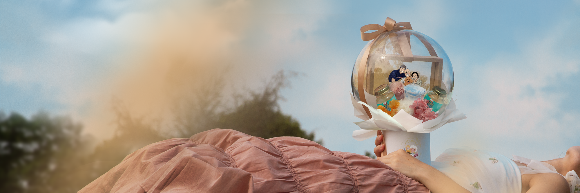 Doll representing love and happiness in photomontage.