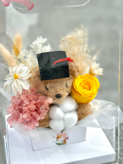 Honey Glow Graduation Teddy Bloom Box (Yellow)