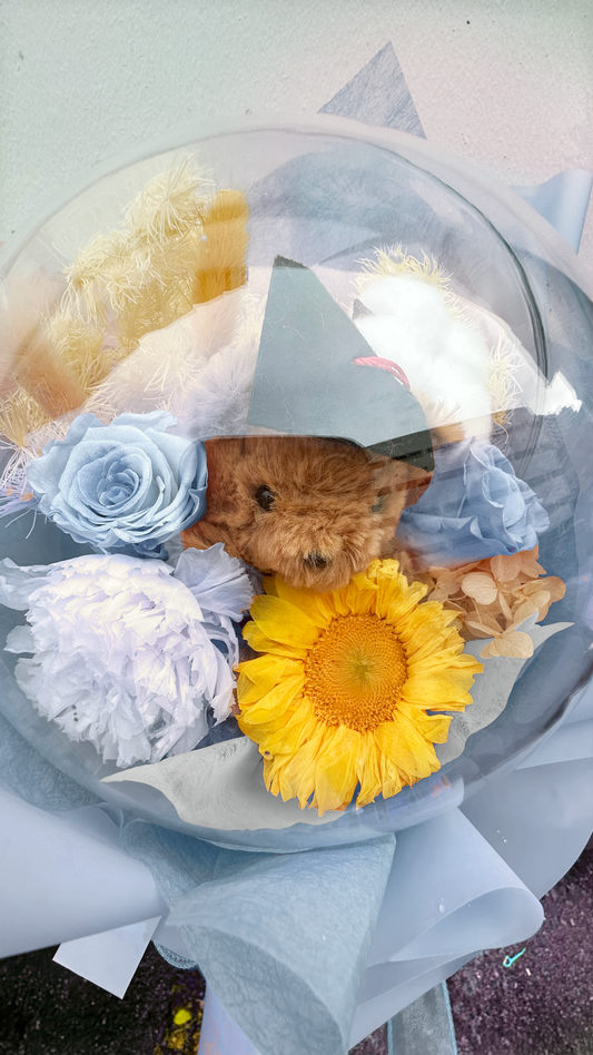 Sunflower Graduation Teddy Bouquet (Blue)