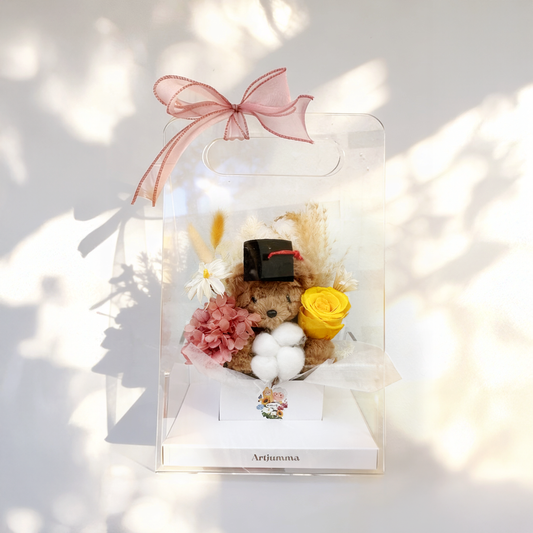 Honey Glow Graduation Teddy Bloom Box (Yellow)